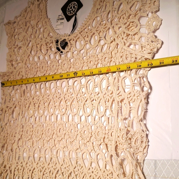 Bobeau NEW Knit Crochet Lace Blouse Top Topper Cotton Short Sleeve Women XL Sexy - Picture 5 of 11